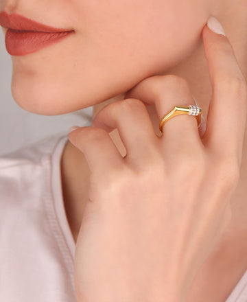 Stone 3-Striped Silver Ring - Adjustable Size