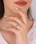 Ruby Baguette Stone Double Colored Sterling Silver Ring