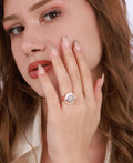 Polygonal Model Silver Ring with Round Center, Geometric Zircon Ring for Women