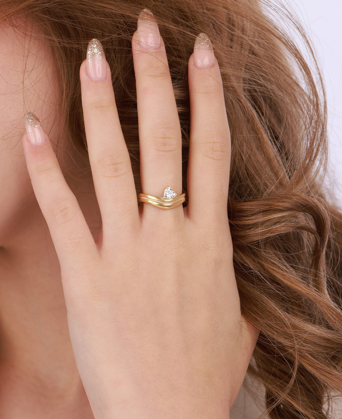 Silver Ring with White Stones in Heart Shape