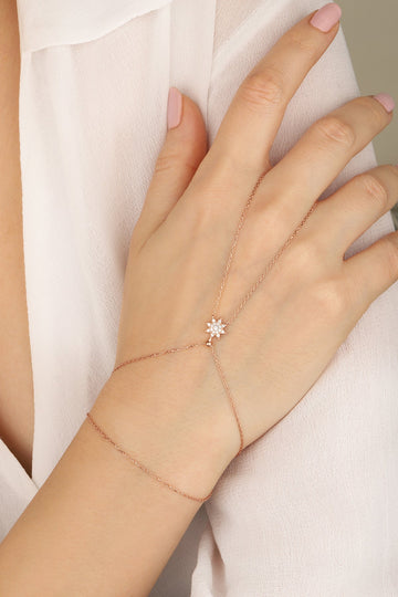 Star Zircon Stone Hand Chain Bracelet – Dainty Gold Slave Bracelet, Galaxy Night Sky Jewelry