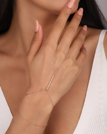 Flat Bar White Zircon Sterling Silver Shahmeran Bracelet, ADJUSTABLE SLAVE BRACELET