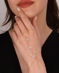 Triple Daisy Model Silver Shahmeran Bracelet, 925 Solid Silver Hand Chain, Slave Chain Adjustable Bracelet, Finger Turkish Serpent Bracelet