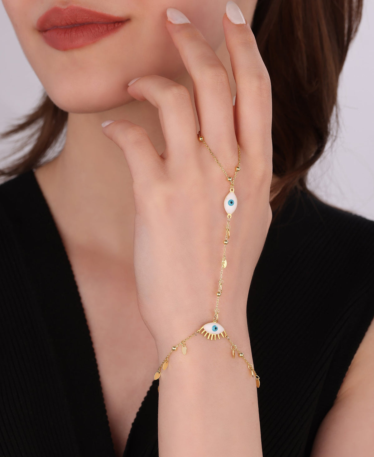 White Enamel Evil Eye Silver Chain Bracelet