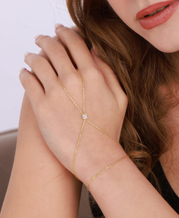 Single Stone Hand Chain Bracelet – 14K Gold Filled or Sterling Silver Shahmaran