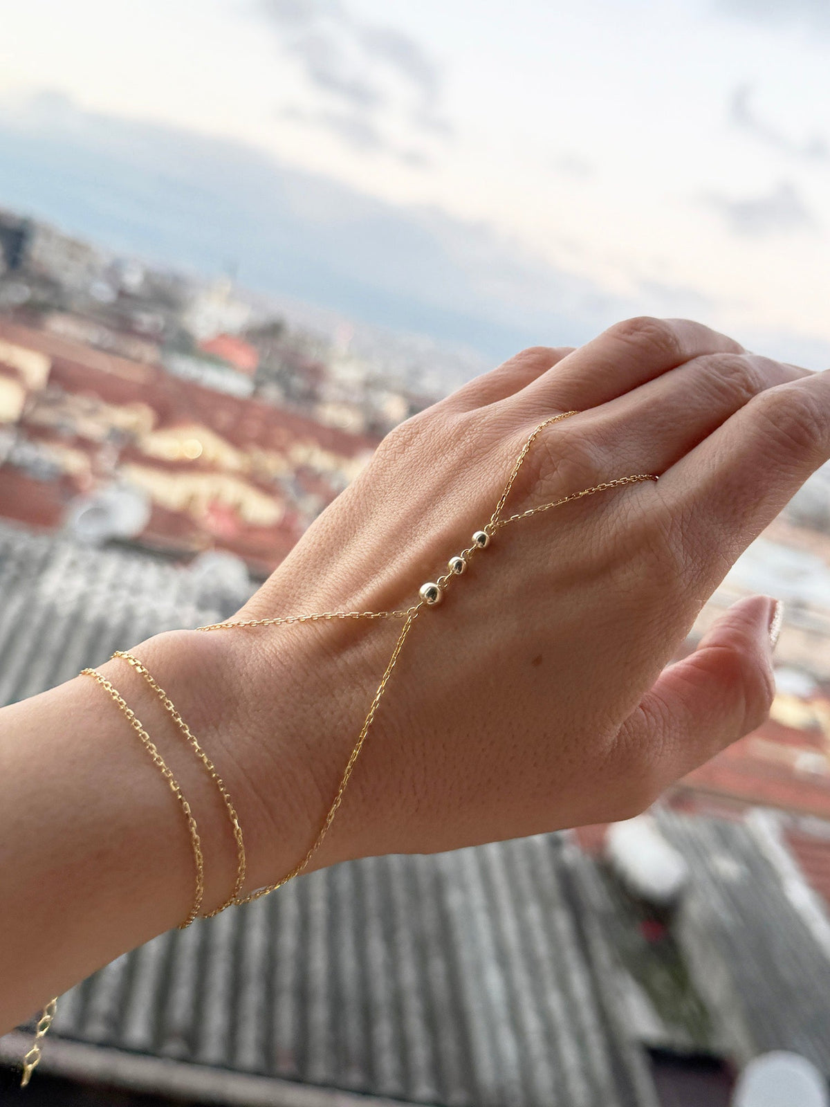 3 Layer Sterling Silver Hand Chain Bracelet – Minimalist Slave Bracelet for Women