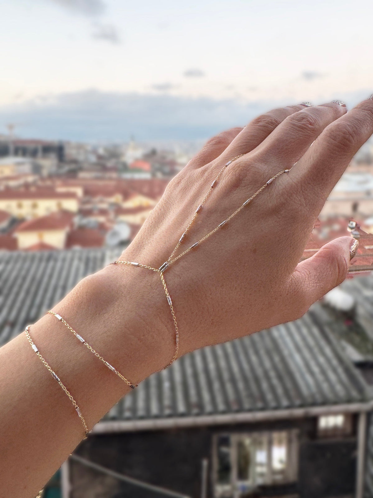 Elegant Sterling Silver Slave Bracelet – Thin Hand Chain with Stripe Pattern, No Gemstone