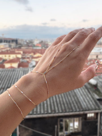 Elegant Sterling Silver Slave Bracelet – Thin Hand Chain with Stripe Pattern, No Gemstone