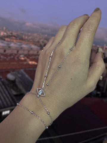 Ball Chain Eye Hand Bracelet – Sterling Silver Slave Bracelet