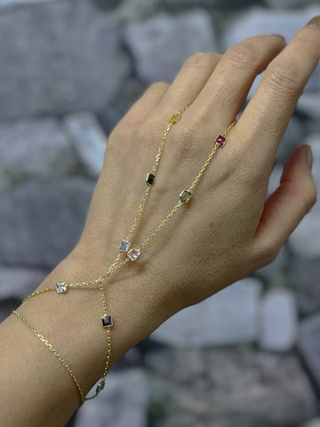 925 Sterling Silver Slave Bracelet with Colorful Stones – Eye-Catching Hand Jewelry