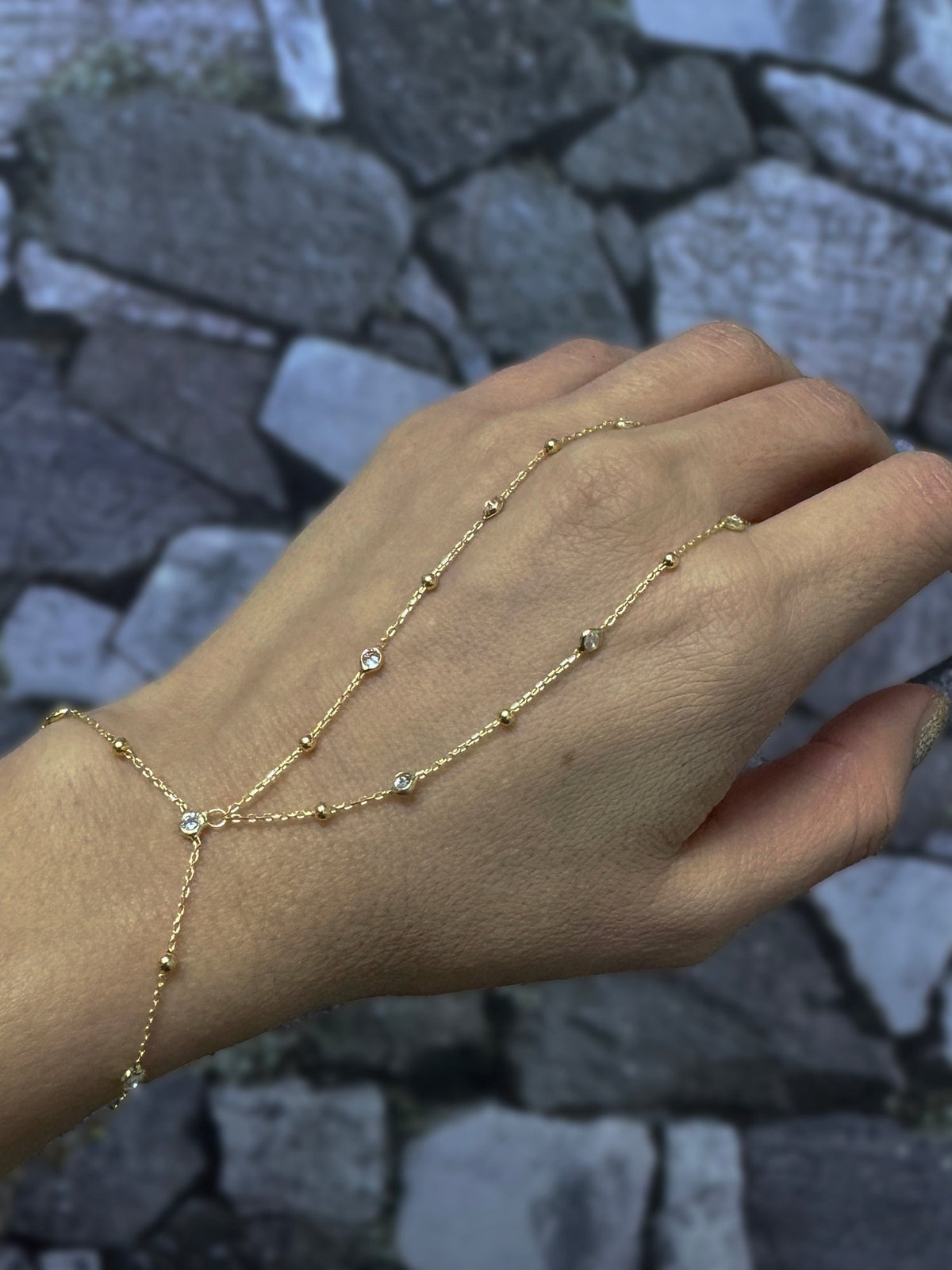 Beaded Chain and Gemstone Silver Slave Bracelet – Trendy Hand Chain Jewelry turkish gold jewelry wholesale шахмаран браслет