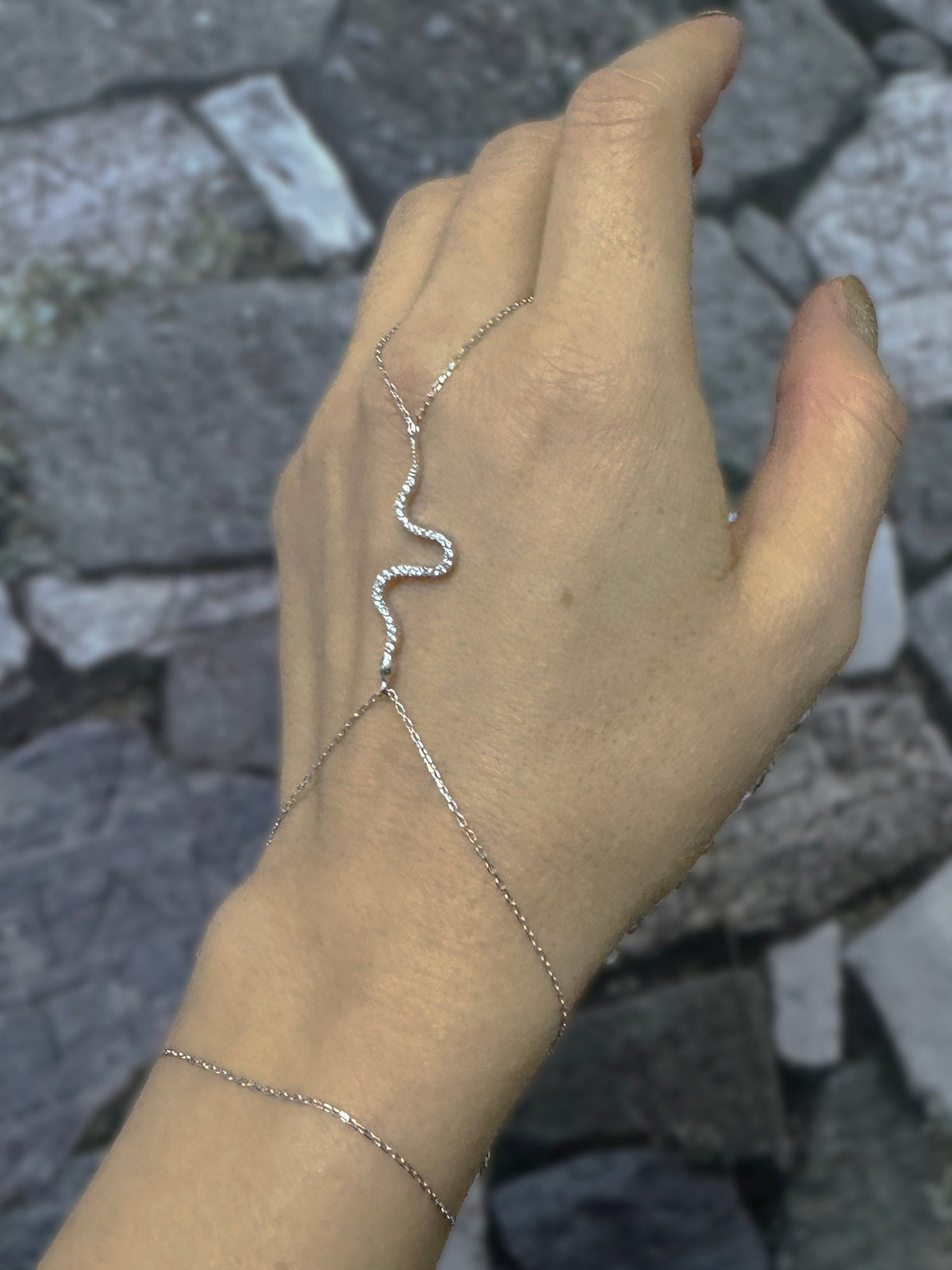 925 Sterling Silver Snake Slave Bracelet with Zircon Stones – Elegant Hand Chain Jewelry