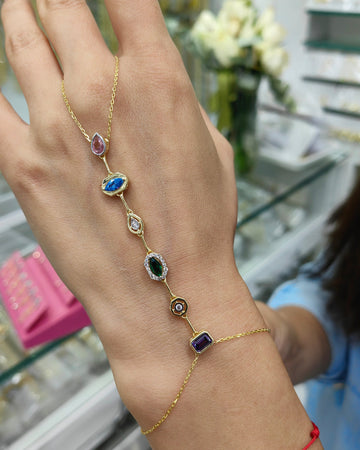 Handmade 925 Silver Hand Chain – Colorful CZ Stones, Elegant Women’s Accessory