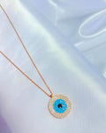 Turquoise Stone Silver Evil Eye Necklace